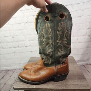 Brown and Green Western Cowboy Boots